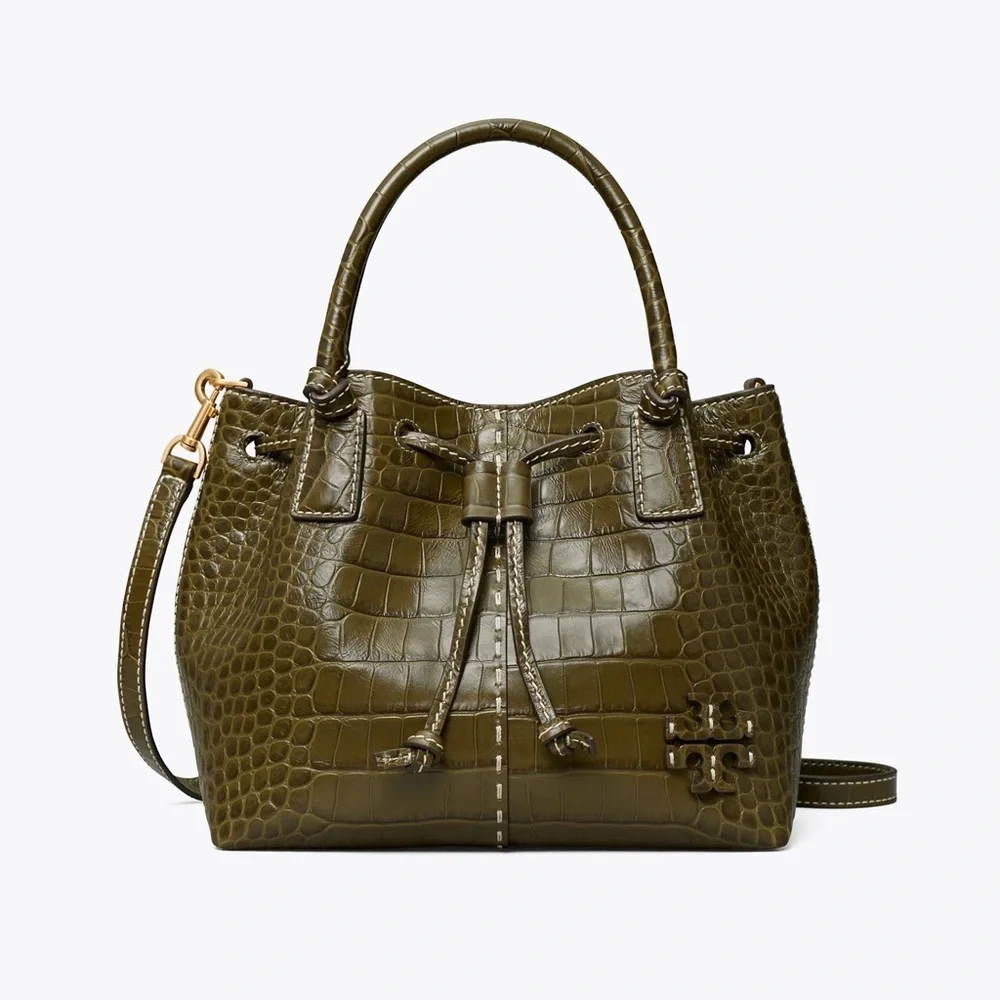 Tory Burch MCGRAW EMBOSSED SMALL DRAWSTRING SATCHEL
New Olive - Picture 2 of 10
